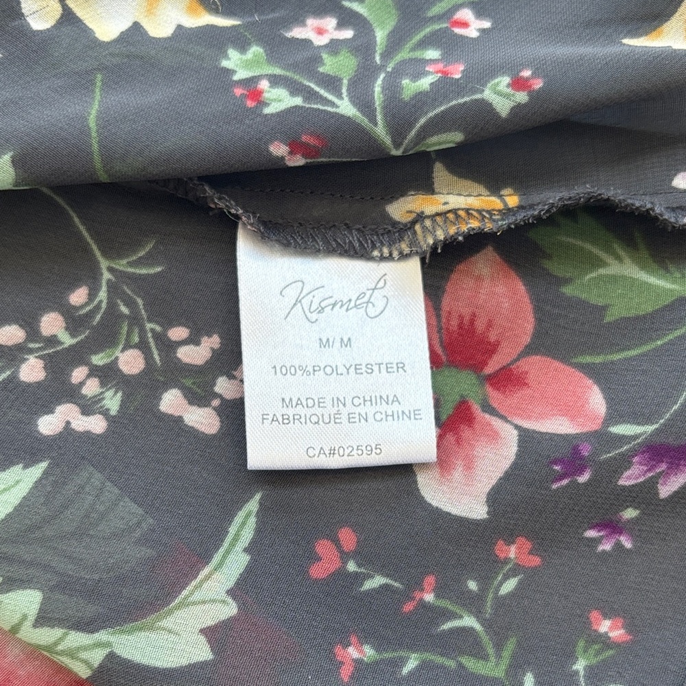Kismet Dark Floral Sheer Button-Down Blouse - Size M - Picture 4 of 12